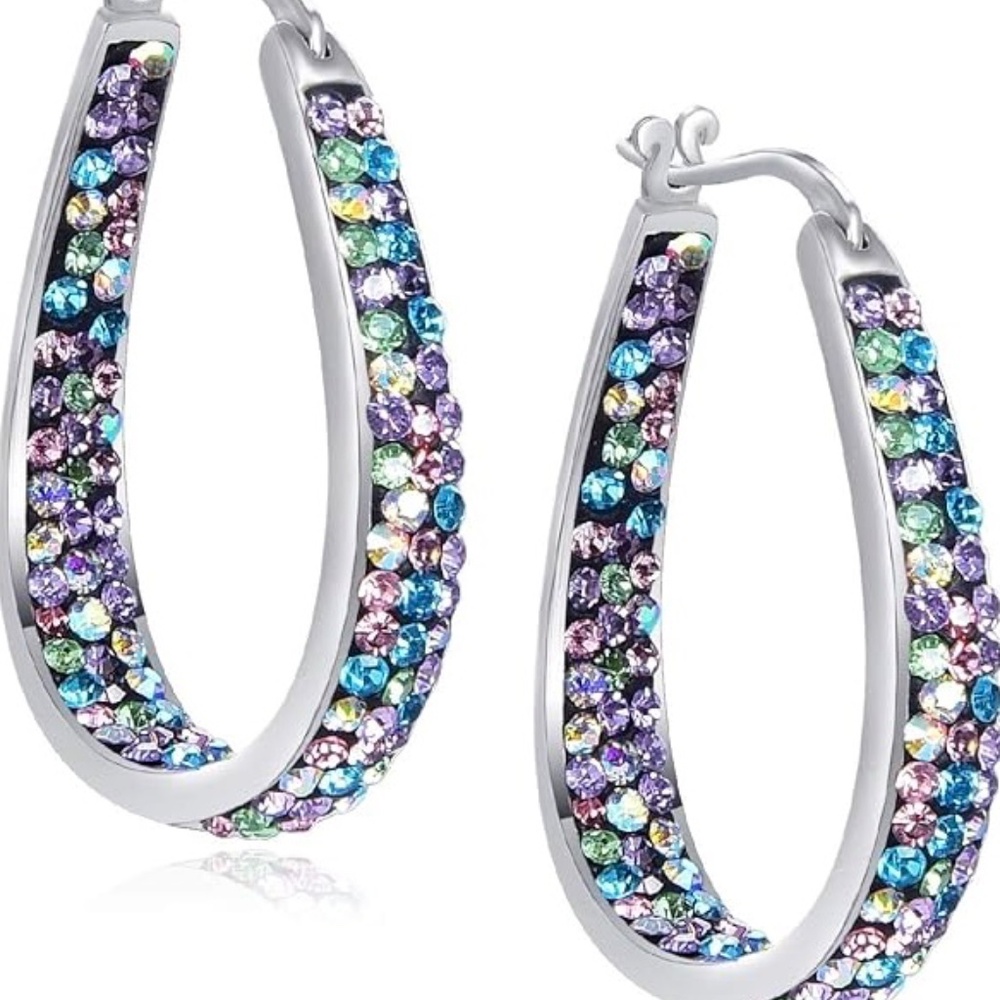 Swarovski Fine Silver Hoop Earrings Silver Plated Sofia James New York Brand New